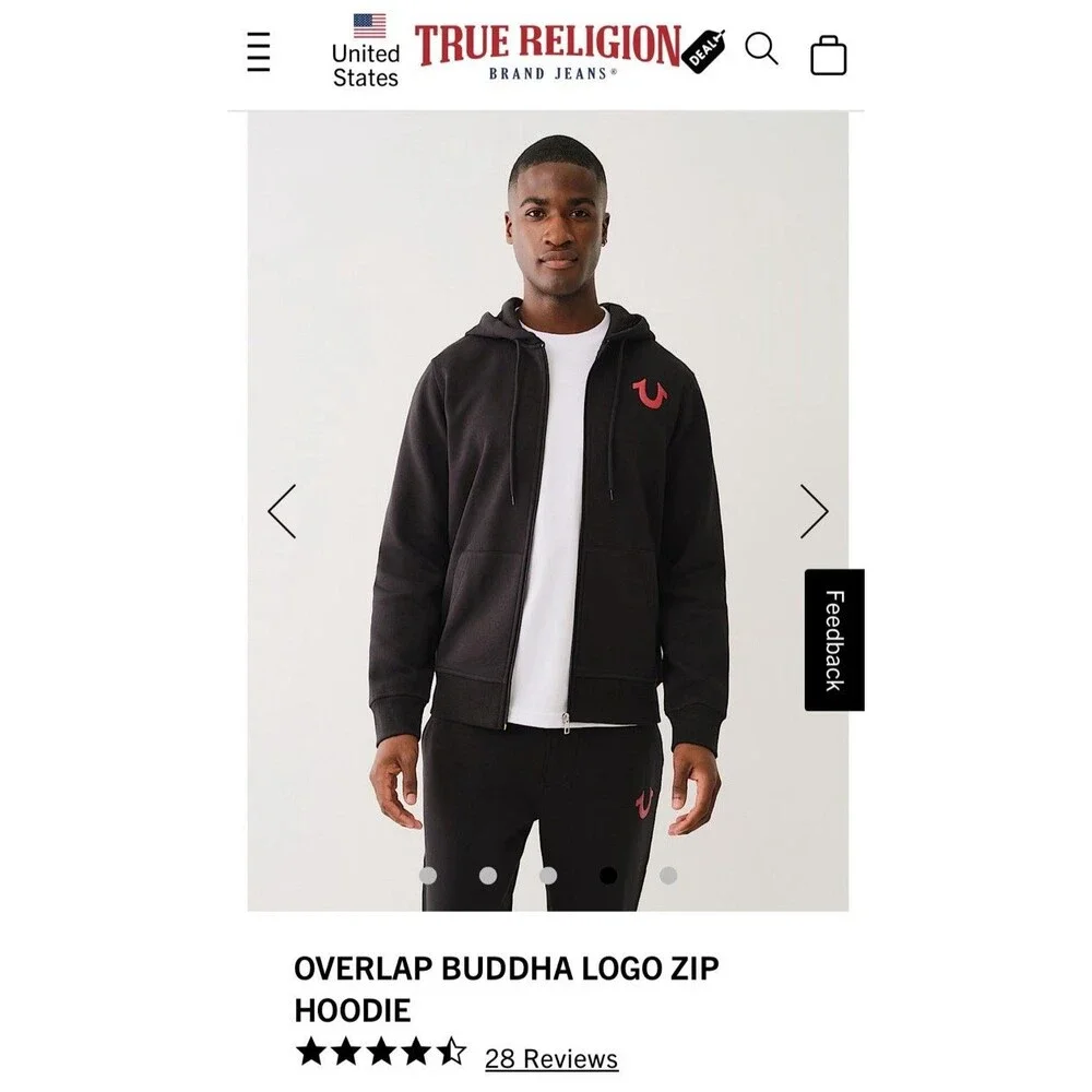 New True Religion Overlap Buddha Logo Zip Hoodie Black Retail $119 Size Small